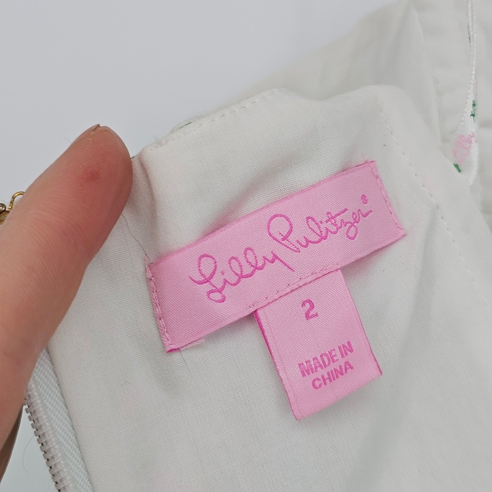 Lilly Pulitzer Jordan Strapless Dress 2 Chomp Chomp Green Pink Lace Trim - Picture 5 of 14